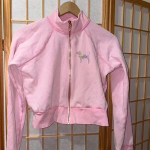 LoveShackFancy x PINK Zip-Up Jacket with rhinestone Dog Embroidery
